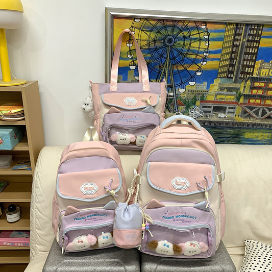 College Style School Bag Three-Piece Set for Girls with Good Looks and Versatile DIY Girl Pain Bag Student Class Backpack Tutoring Bag