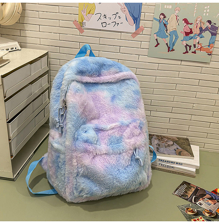 Stuffed Backpack, Korean Style Versatile Backpack, Autumn and Winter Niche High-Value School Bag, Female College Student Class Bag