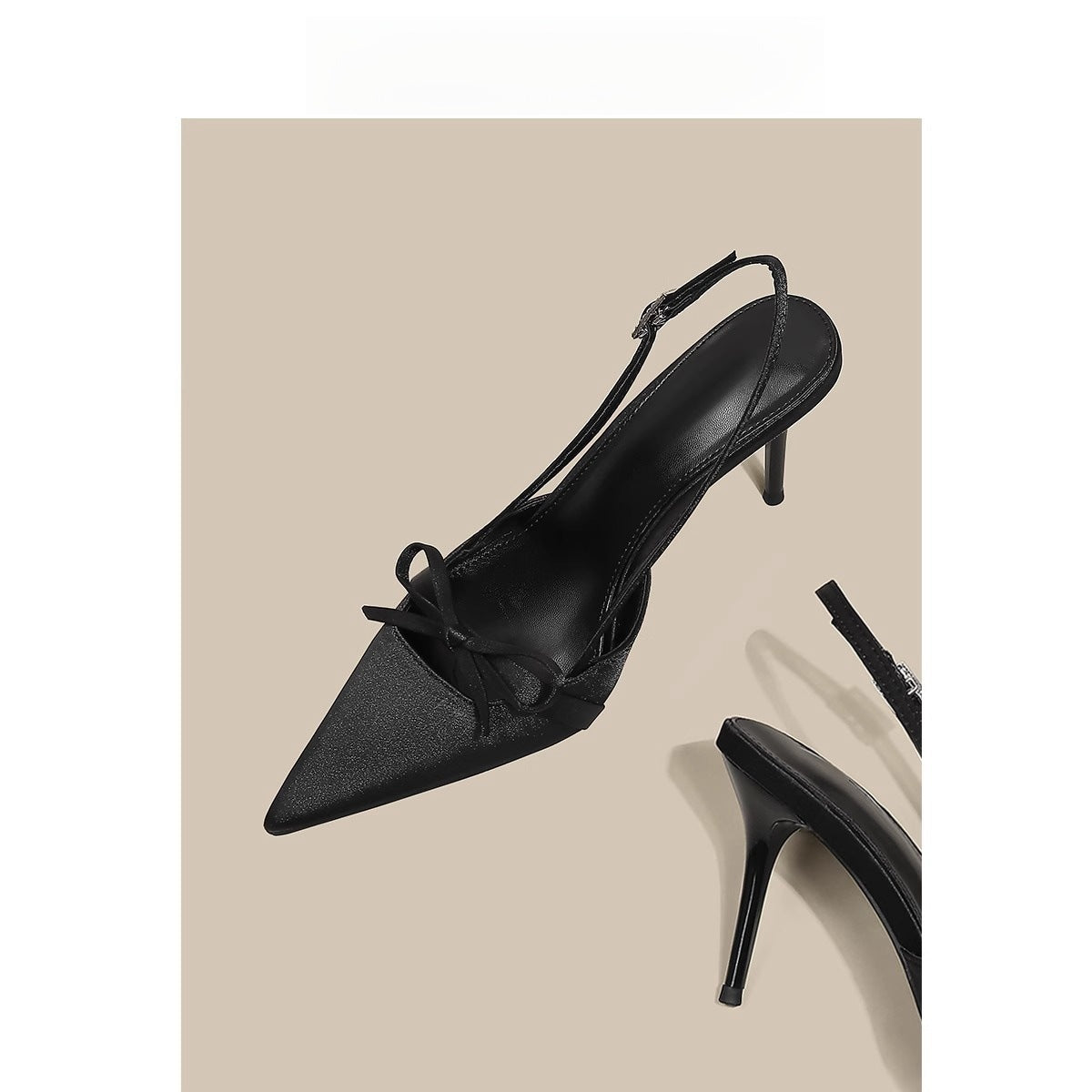 Bow-tied Sandals Women's Summer Gentle Style Dress Cheongsam National Style Elegant Pointed Stiletto Heel Black High-heeled Shoes