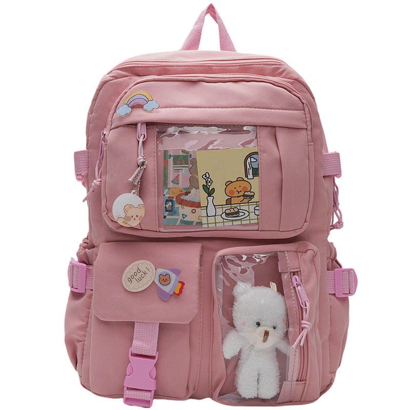 Korean Style Fresh and Cute Junior High School Backpack Women's Large Capacity Casual Schoolbag for Primary School Students Lightweight Storage Campus Backpack