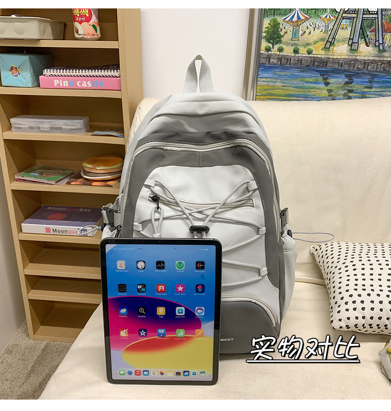 Mountain-Style Outdoor Hiking Backpack for Women, Large Capacity, Unique Design, Lightweight, High-End Gray School Bag for High School Girls