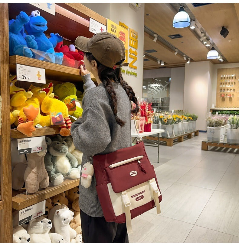 Korean Style Contrast Color Cute Backpack Female College Student Campus Style Schoolbag Japanese Style Junior High School Senior high school Large Capacity Backpack