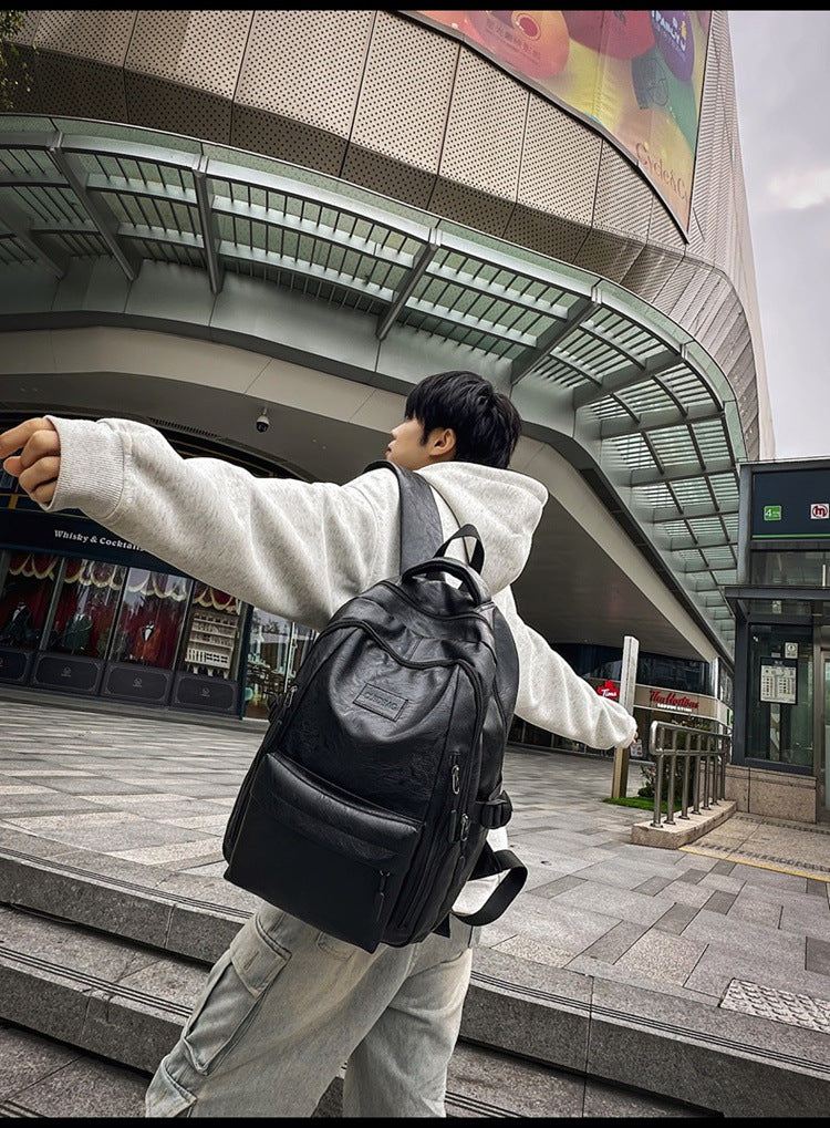 New soft leather retro men's and women's shoulder bag high school students college students large capacity schoolbag trendy cool all-match backpack wholesale