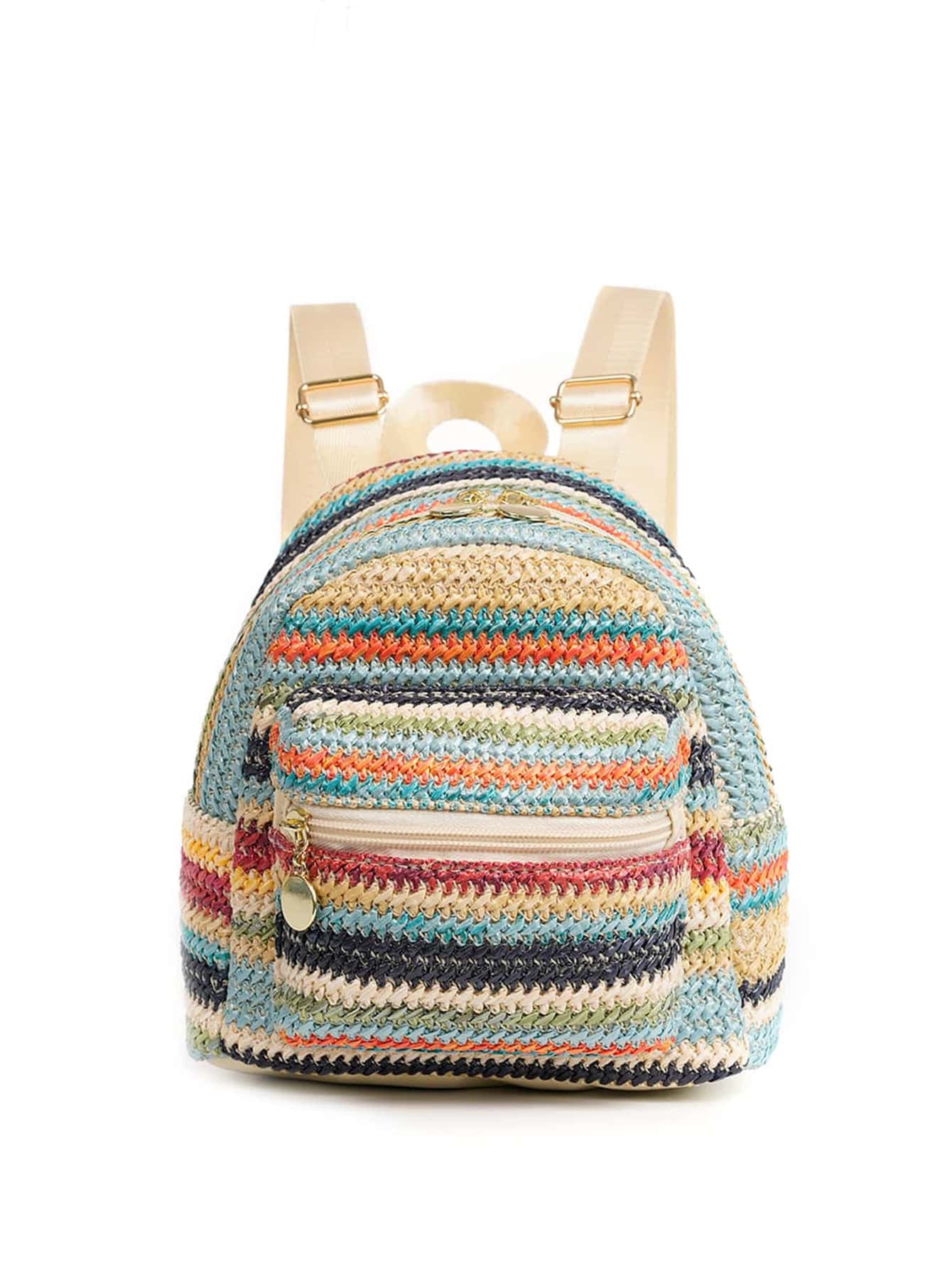 Ethnic Style Backpack Women's New Minority Double-Layer Zipper Casual Personality Backpack Straw Backpack