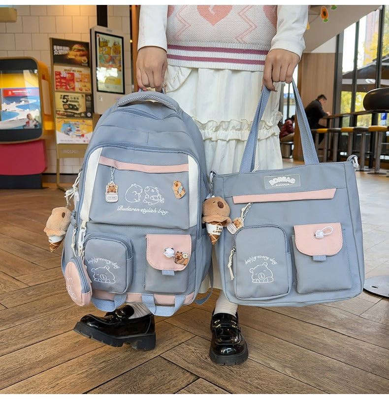 Ins Style School Bag for Girls, Versatile Color-Blocking Large-Capacity Backpack for Middle School and High School Students, Campus Style