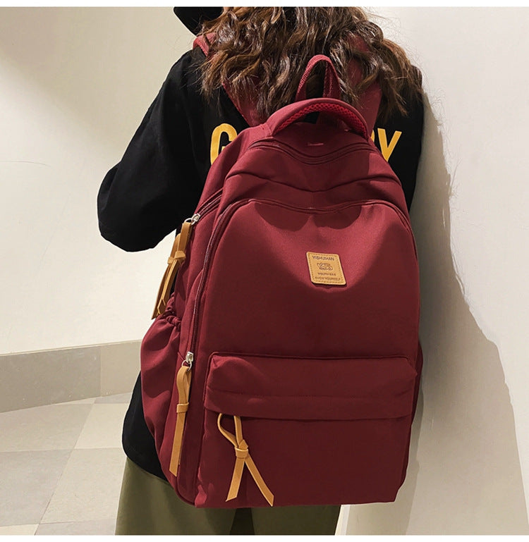 Solid Color Simple Couple's Schoolbag Large Capacity Fashionable All-match Personality Niche Backpack Travel Class Tutoring Backpack