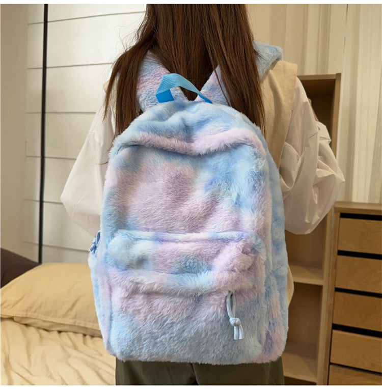 Stuffed Backpack, Korean Style Versatile Backpack, Autumn and Winter Niche High-Value School Bag, Female College Student Class Bag