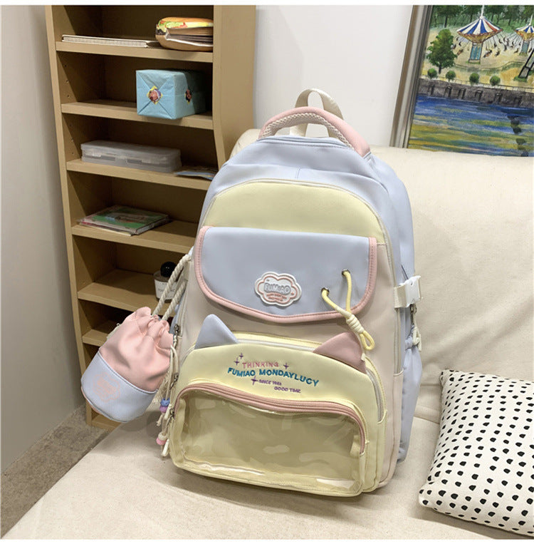 College Style School Bag Three-Piece Set for Girls with Good Looks and Versatile DIY Girl Pain Bag Student Class Backpack Tutoring Bag