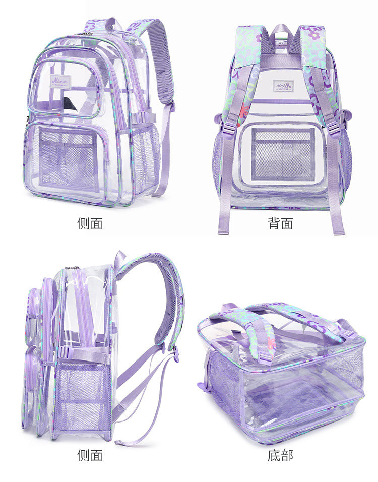 New Cross-Border Transparent Backpack Waterproof Large Capacity Male and Female Students Junior High School Grade School Bag Backpack Female