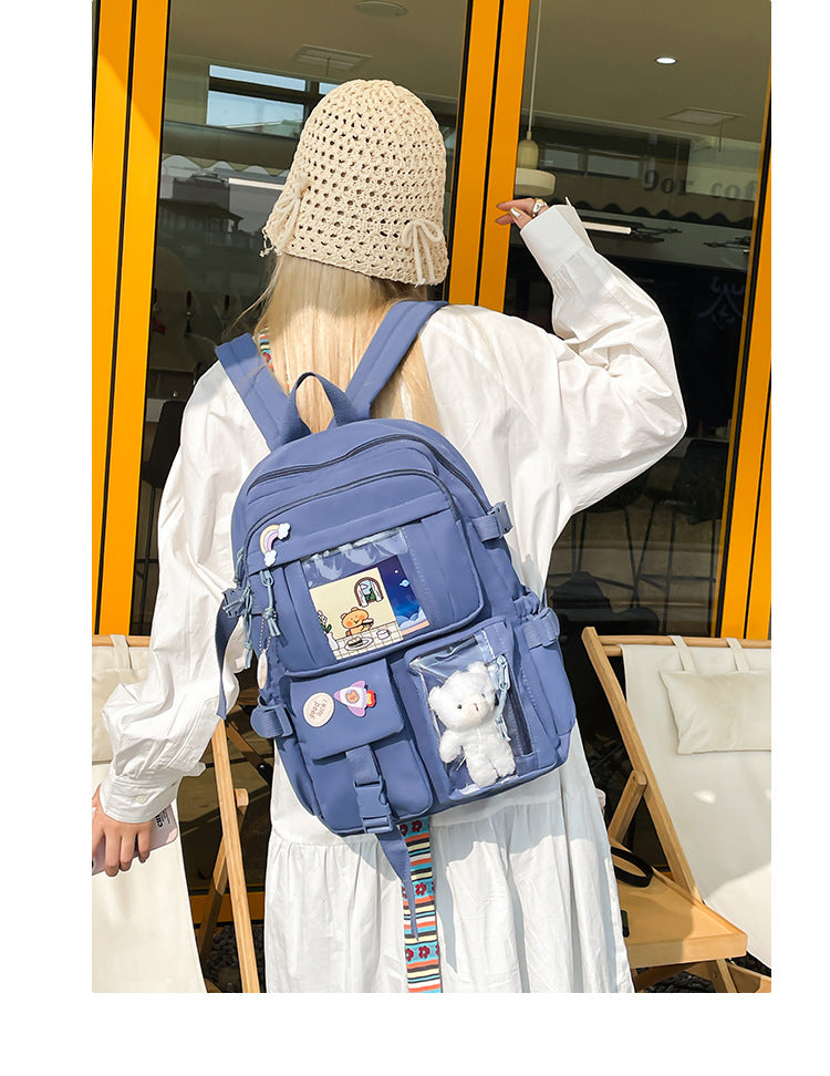 Korean Style Fresh and Cute Junior High School Backpack Women's Large Capacity Casual Schoolbag for Primary School Students Lightweight Storage Campus Backpack