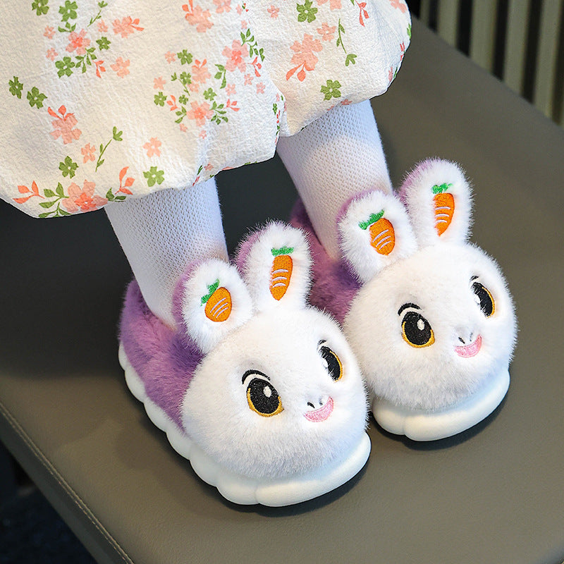 Winter Children's Cotton Slippers Girls' Princess Non-slip Warm Parent-child Large Small and Medium-sized Children's Baby Toddler Bag with Cotton Shoes Winter
