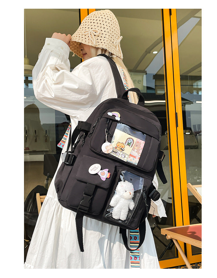 Korean Style Fresh and Cute Junior High School Backpack Women's Large Capacity Casual Schoolbag for Primary School Students Lightweight Storage Campus Backpack