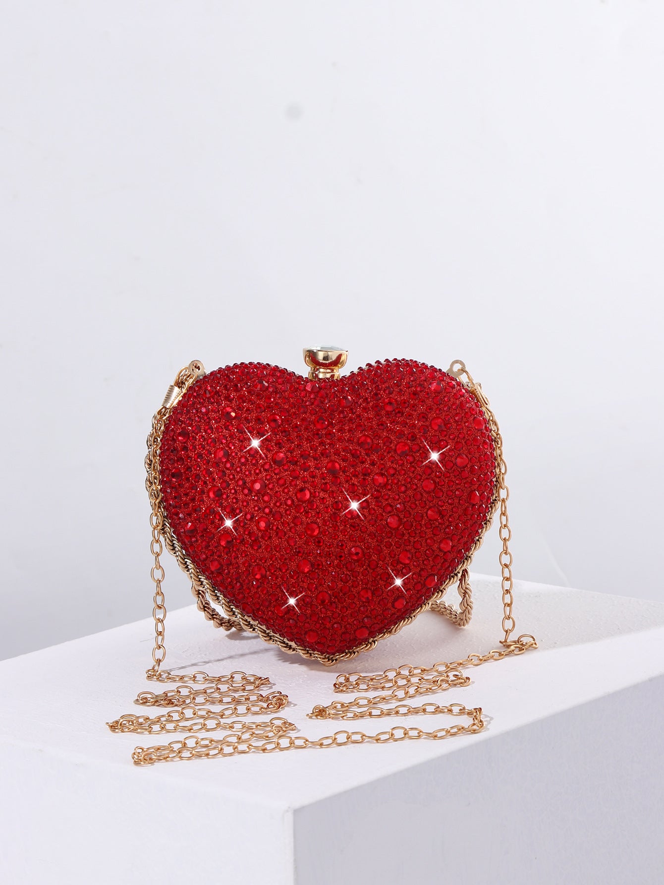 Cross-Border E-Commerce 2024 New Evening Bag European and American Accessible Luxury Full Diamond Diagonal Banquet Sparkling Heart Heavy-Duty Handbag