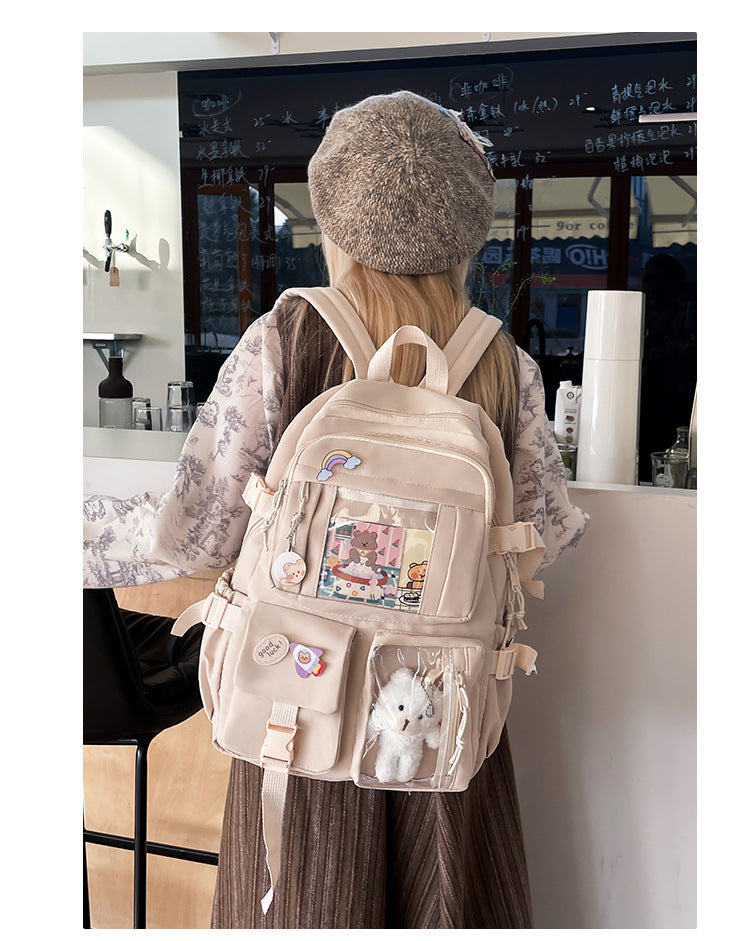 Korean Style Fresh and Cute Junior High School Backpack Women's Large Capacity Casual Schoolbag for Primary School Students Lightweight Storage Campus Backpack