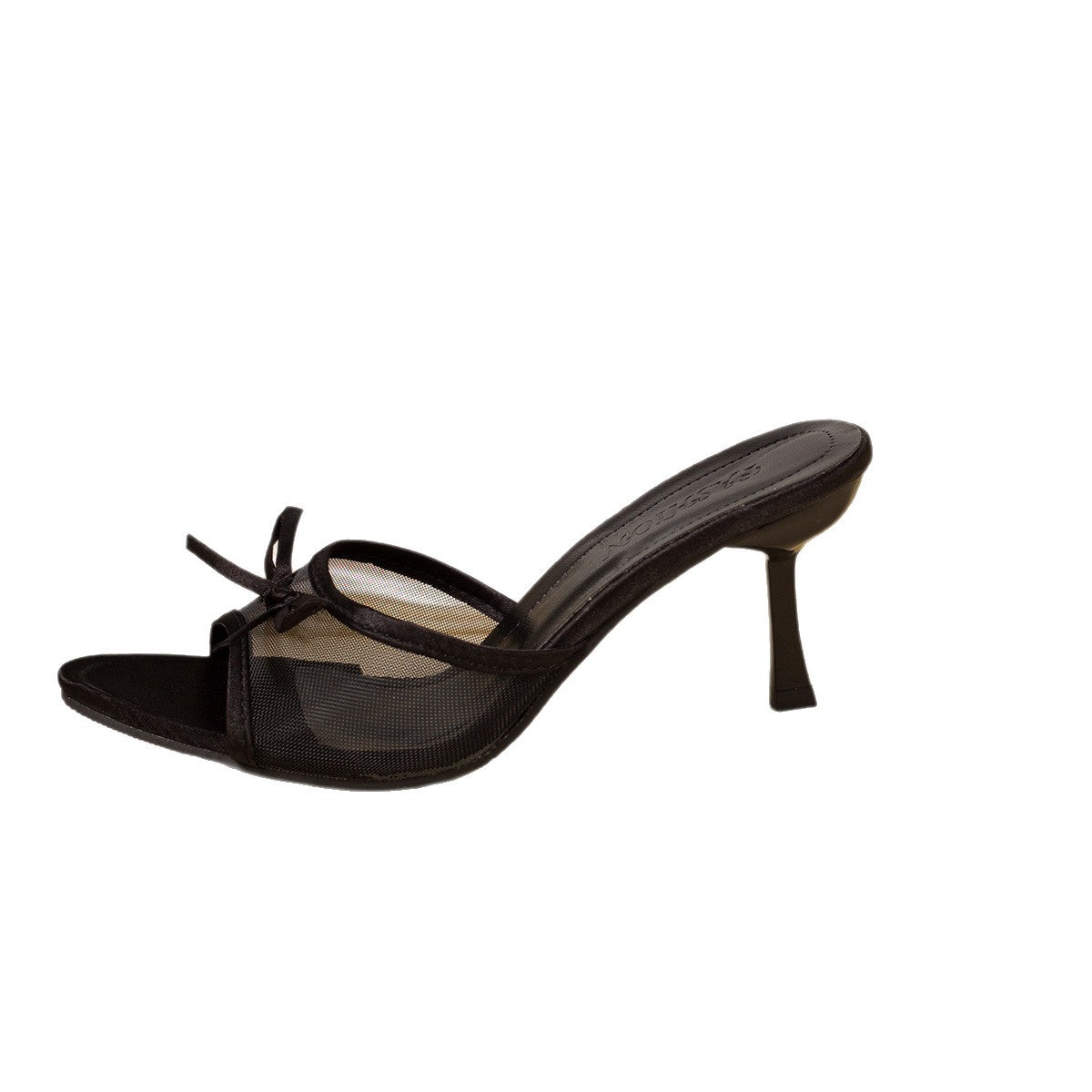 Foreign Trade Large Size Women's Shoes 2025 Spring New One-Line Slippers Mesh Fabric Bow Decorated High-Heeled Sandals