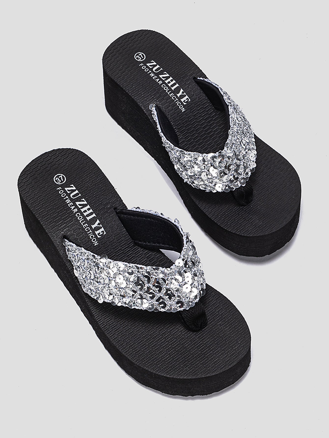 2024 Summer foreign trade cross-border classic sequined wedge sandals Flip Flops