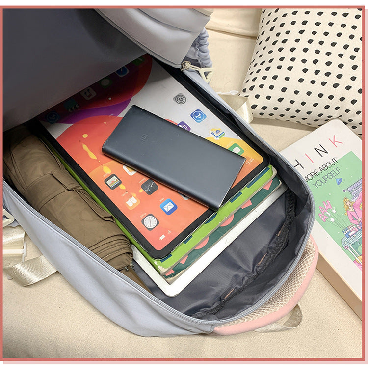 College Style School Bag Three-Piece Set for Girls with Good Looks and Versatile DIY Girl Pain Bag Student Class Backpack Tutoring Bag