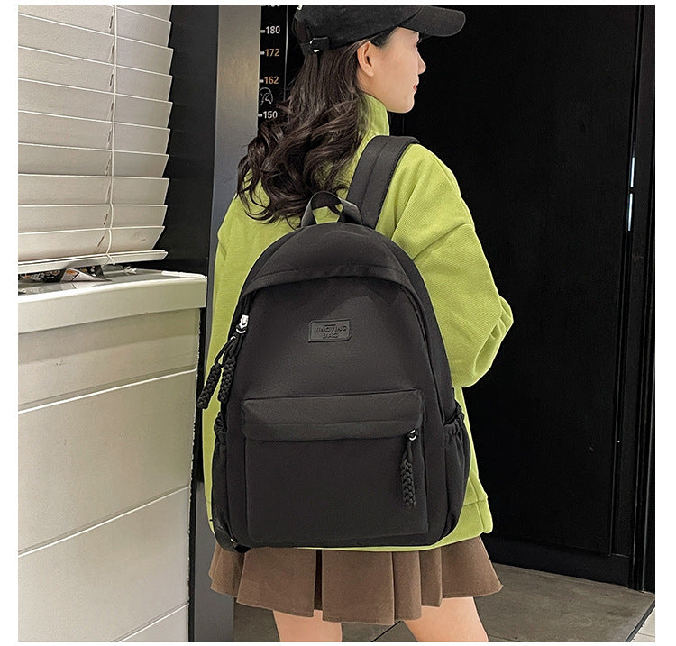 Schoolbag Women's 2024 New Large Capacity High School Student Backpack Solid Color Simple All-match Women's Bag Class Student Backpack
