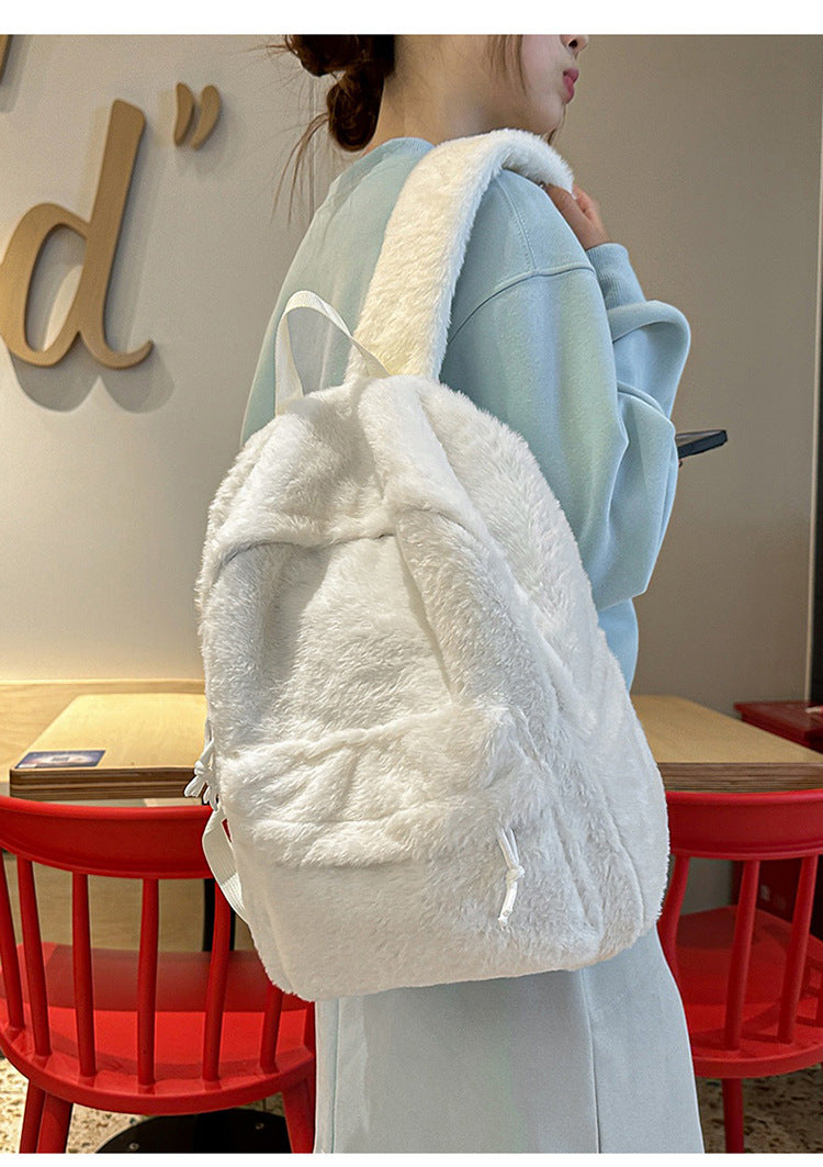 Stuffed Backpack, Korean Style Versatile Backpack, Autumn and Winter Niche High-Value School Bag, Female College Student Class Bag