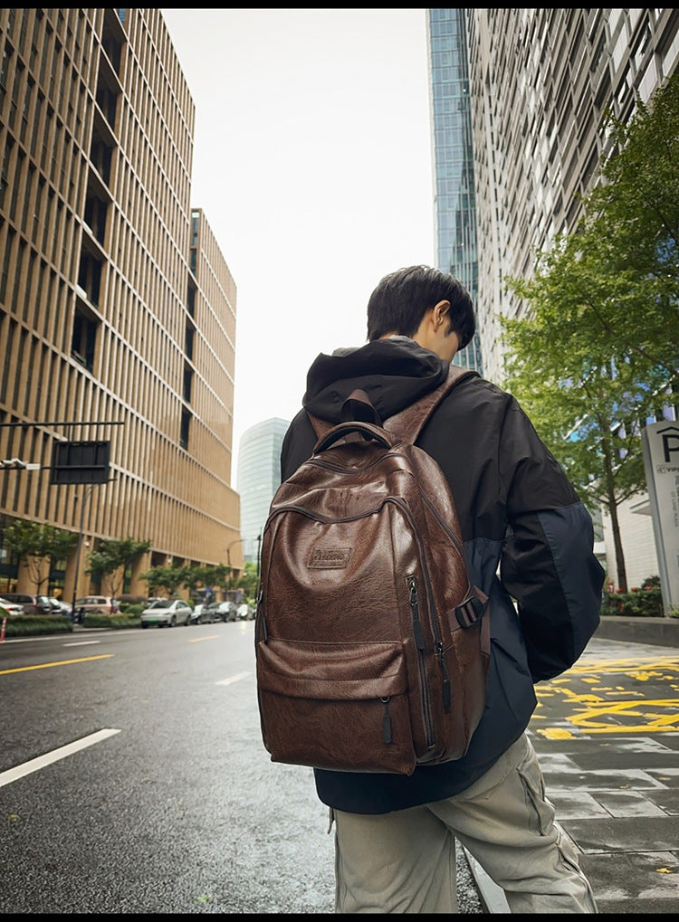 New soft leather retro men's and women's shoulder bag high school students college students large capacity schoolbag trendy cool all-match backpack wholesale
