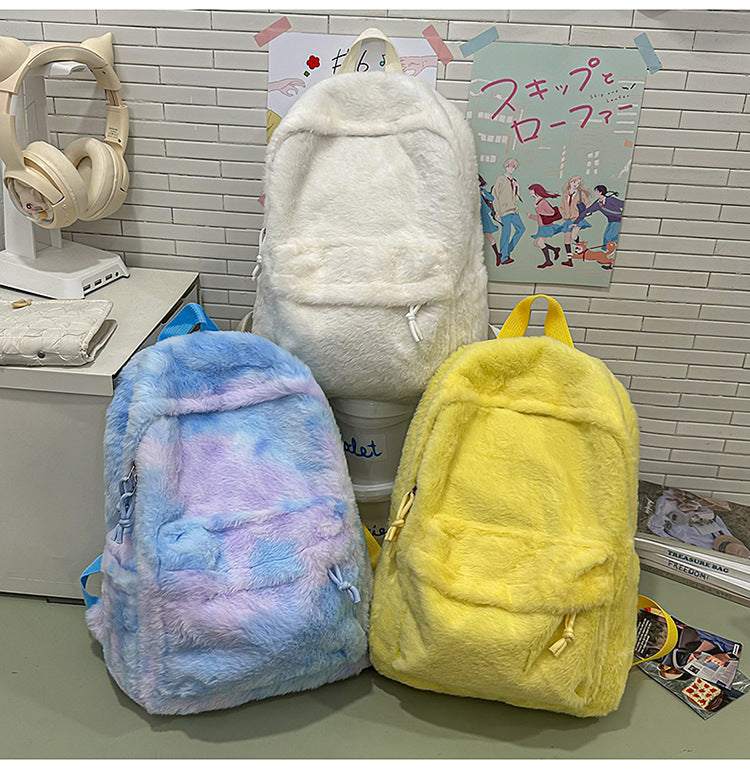 Stuffed Backpack, Korean Style Versatile Backpack, Autumn and Winter Niche High-Value School Bag, Female College Student Class Bag