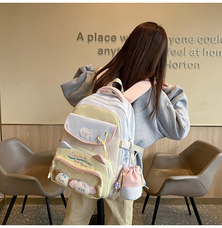 College Style School Bag Three-Piece Set for Girls with Good Looks and Versatile DIY Girl Pain Bag Student Class Backpack Tutoring Bag