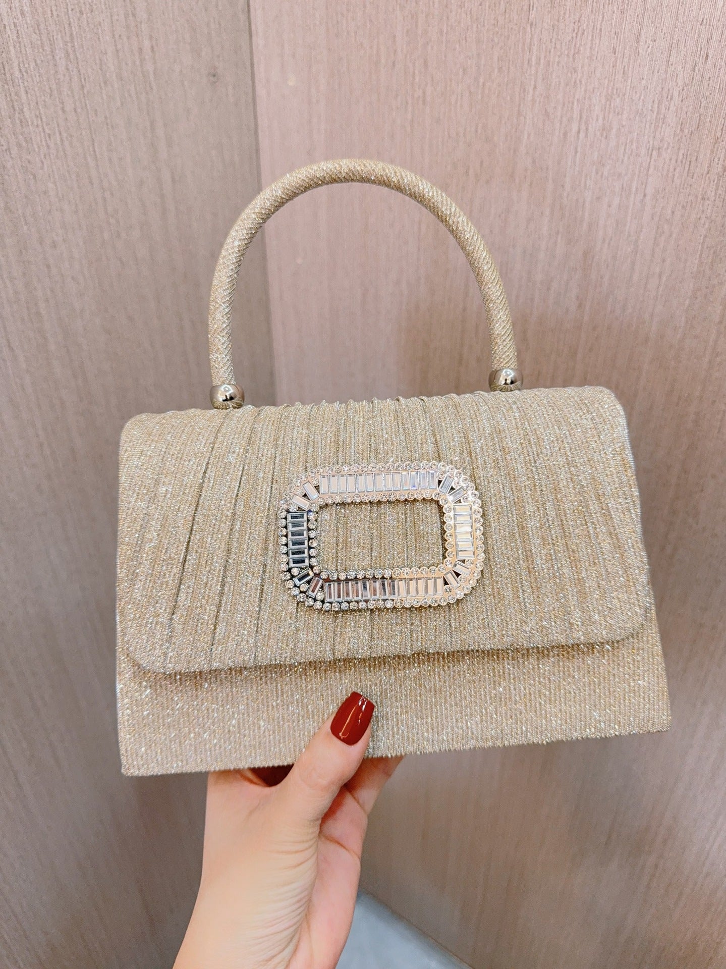New Cross-border European and American Style Pleated Handbag Wedding Dress Birthday Banquet Evening Bag Diamond-encrusted Evening Bag