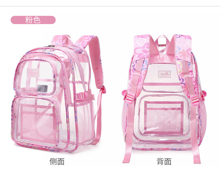 New Cross-Border Transparent Backpack Waterproof Large Capacity Male and Female Students Junior High School Grade School Bag Backpack Female