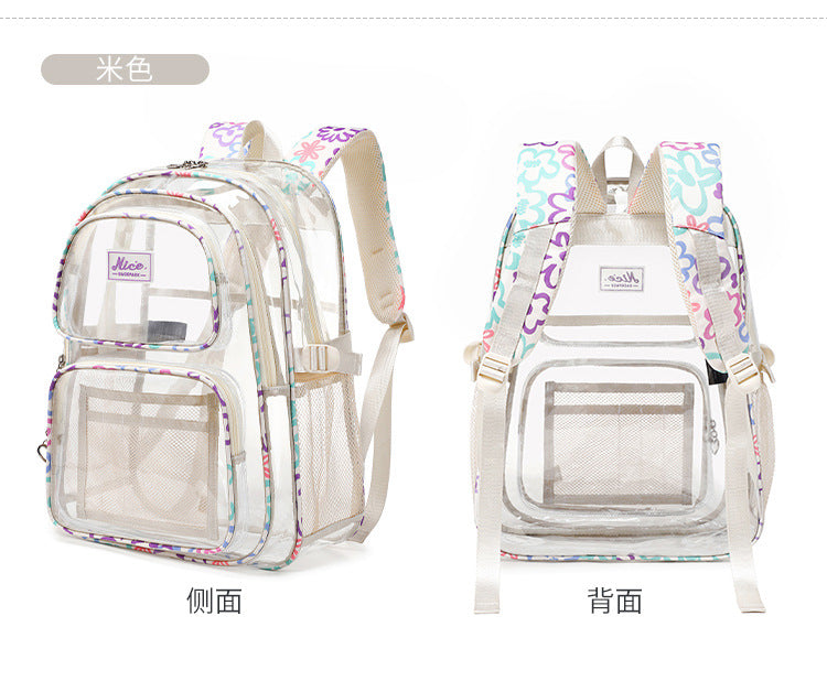 New Cross-Border Transparent Backpack Waterproof Large Capacity Male and Female Students Junior High School Grade School Bag Backpack Female