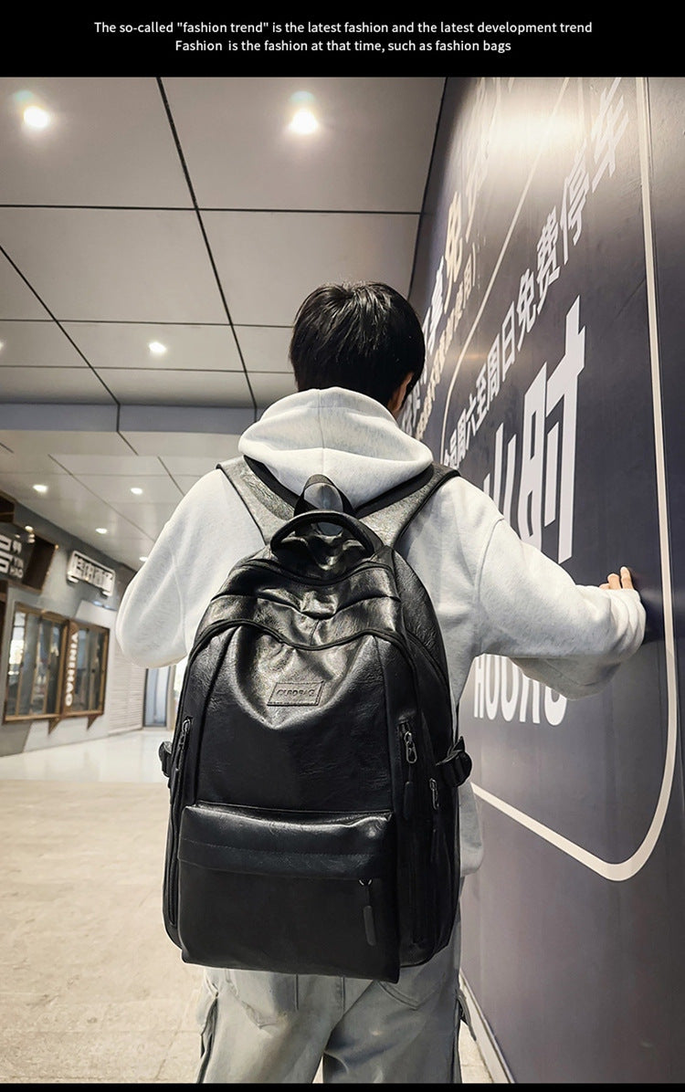 New soft leather retro men's and women's shoulder bag high school students college students large capacity schoolbag trendy cool all-match backpack wholesale