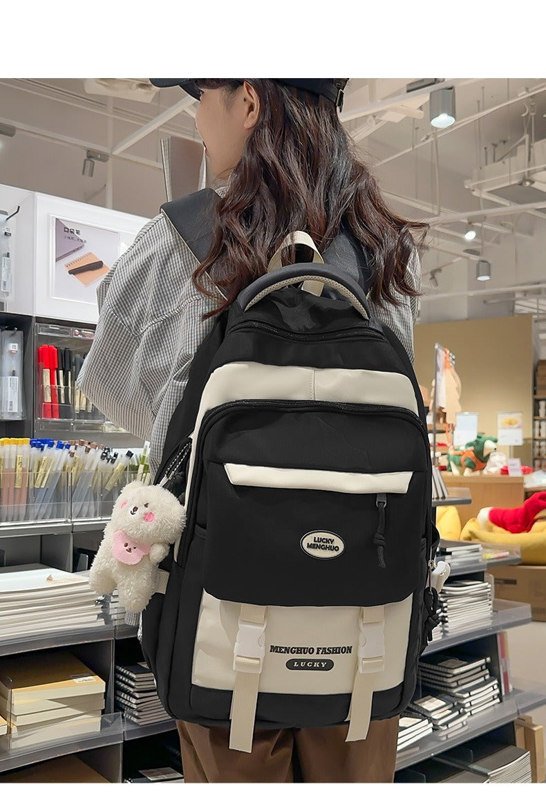 Korean Style Contrast Color Cute Backpack Female College Student Campus Style Schoolbag Japanese Style Junior High School Senior high school Large Capacity Backpack