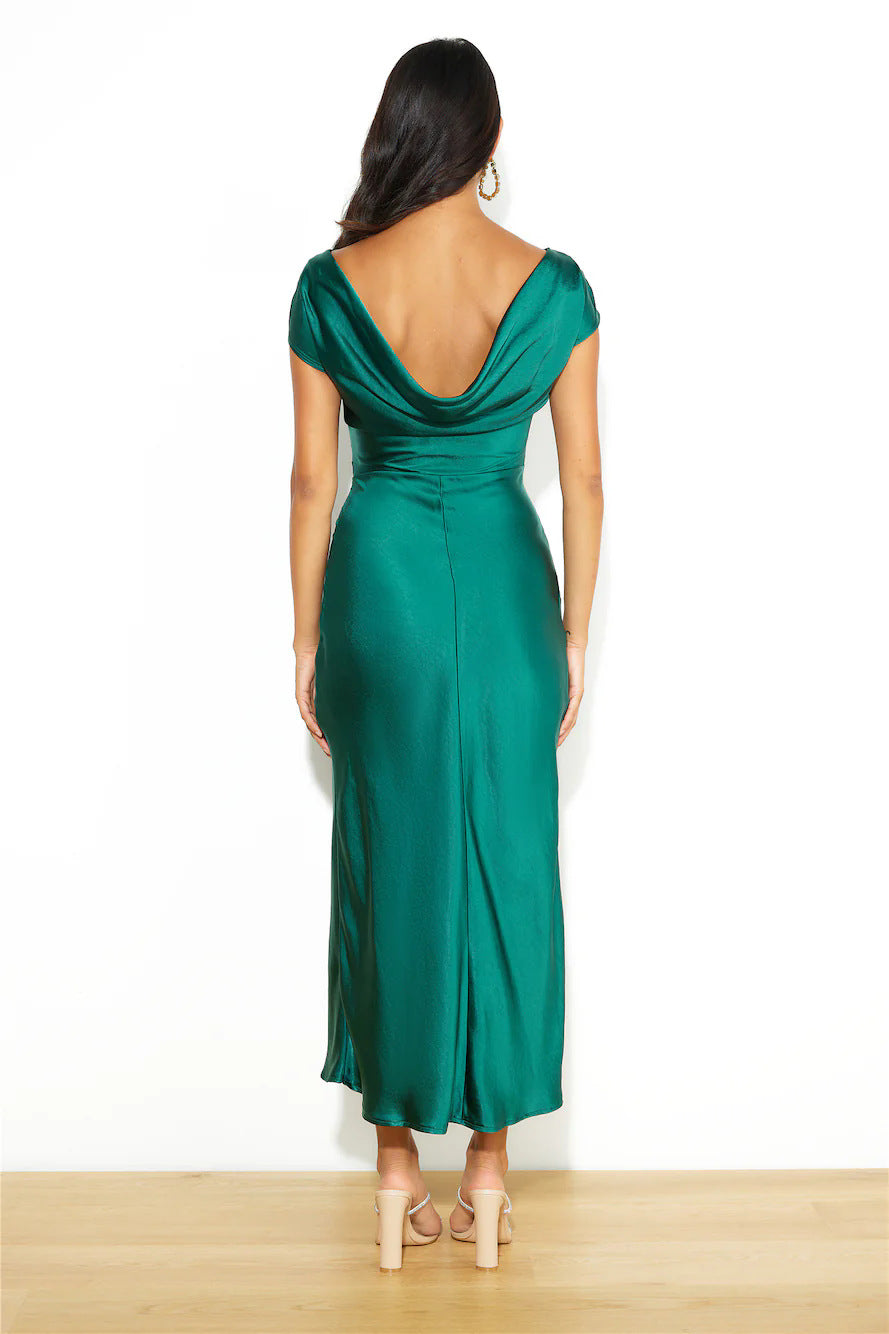 European and American Cross-Border Women's Clothing New Solid Color High-End Satin Slim One-Shoulder Sexy Backless Fishtail Dress