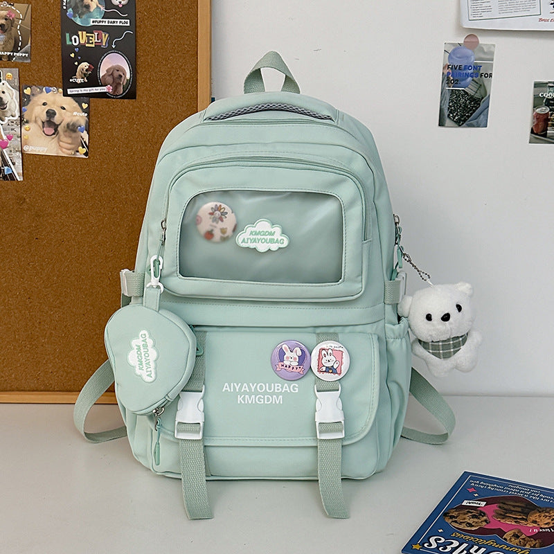 Customized Student Schoolbag Cream Style Cute Backpack Logo Print Computer Bag Junior High School Students Japanese Style Simple Backpack