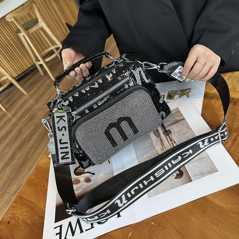 High-End Bags for Women 2025 New Sequined Women's Bags Versatile Fashion Casual Crossbody Bag Horizontal Square Handbag