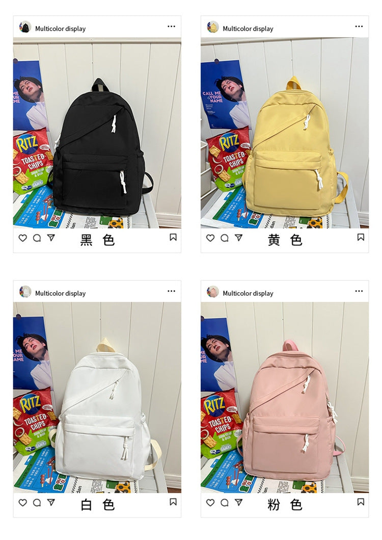 New Large Capacity Primary School Junior High School Students' Casual Schoolbag Japanese Style Fashion Simple Solid Color Travel Backpack