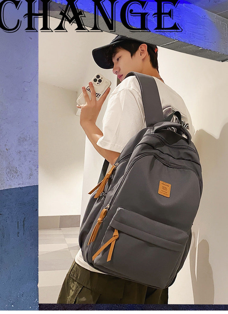 Solid Color Simple Couple's Schoolbag Large Capacity Fashionable All-match Personality Niche Backpack Travel Class Tutoring Backpack