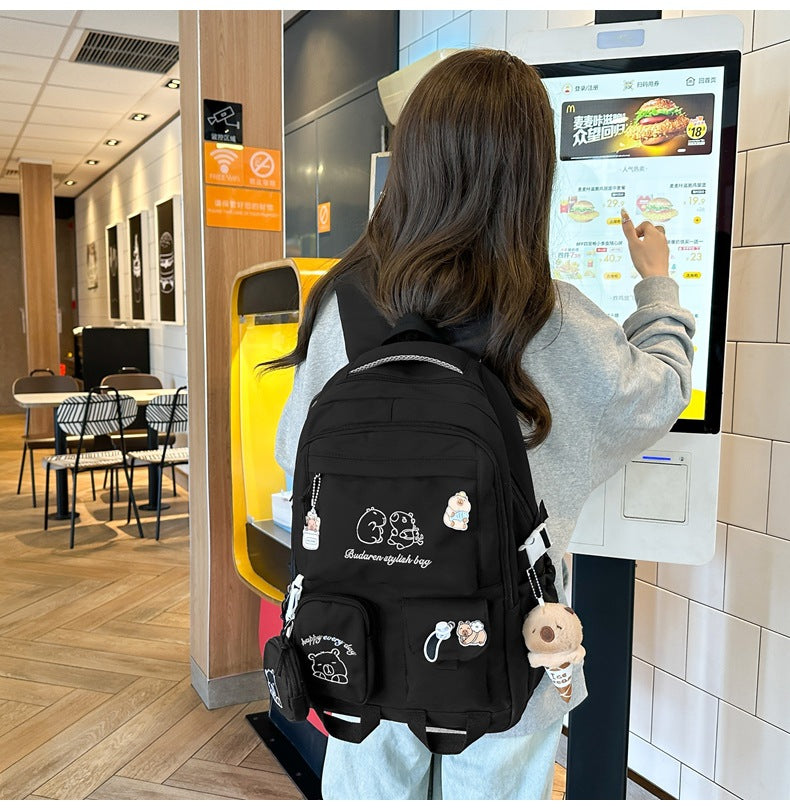 Ins Style School Bag for Girls, Versatile Color-Blocking Large-Capacity Backpack for Middle School and High School Students, Campus Style