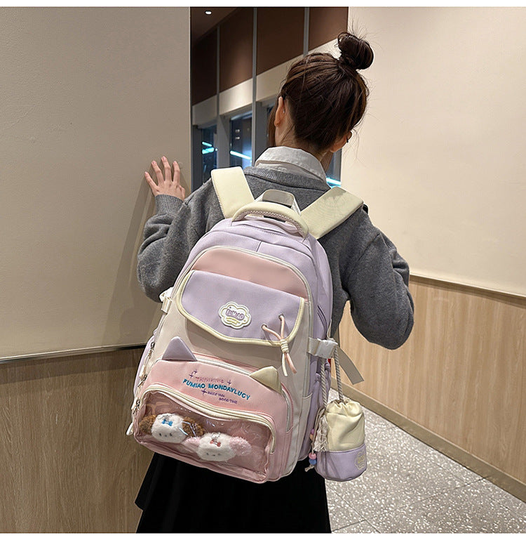 College Style School Bag Three-Piece Set for Girls with Good Looks and Versatile DIY Girl Pain Bag Student Class Backpack Tutoring Bag