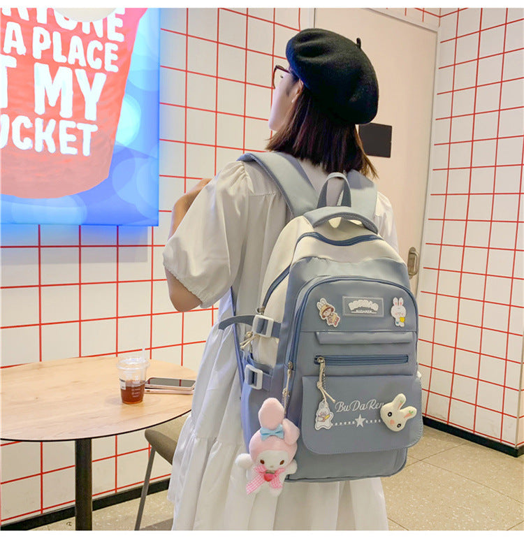 Student Bag Junior High School Student High School Student Backpack Large Capacity Nylon Breathable Comfortable Women's Backpack Canvas Bag