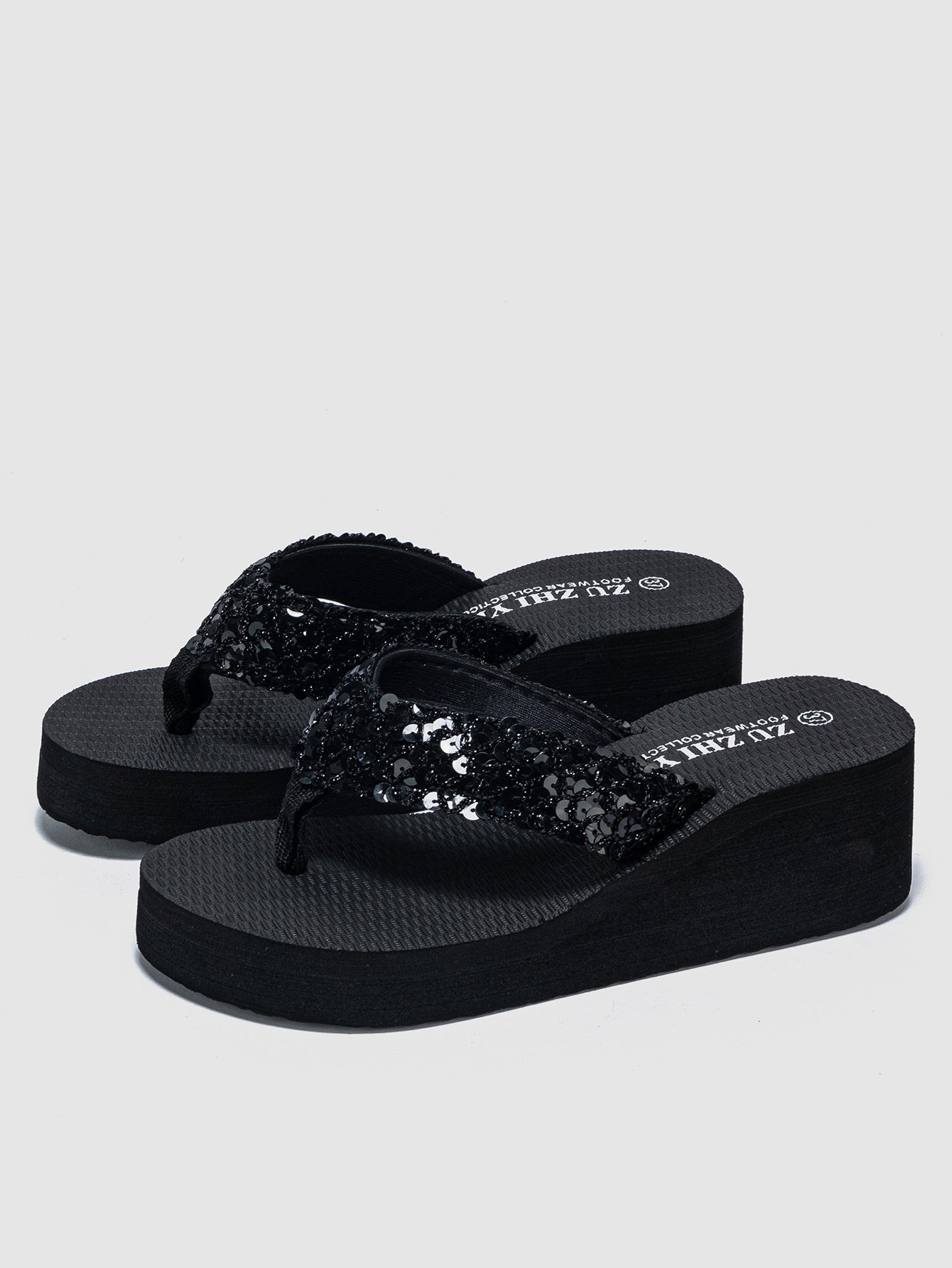 2024 Summer foreign trade cross-border classic sequined wedge sandals Flip Flops