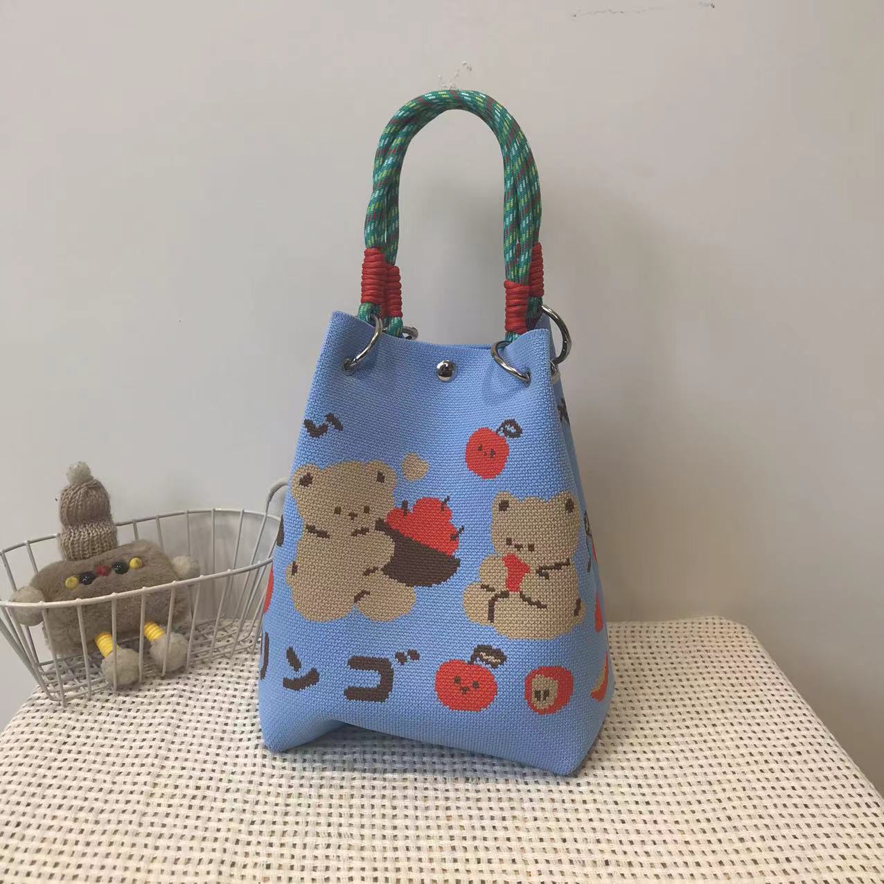 Handbag Women's New Fashion Cute Cartoon Animal Large Capacity Portable Storage Bag Commuter Shoulder Bag Woven Bag