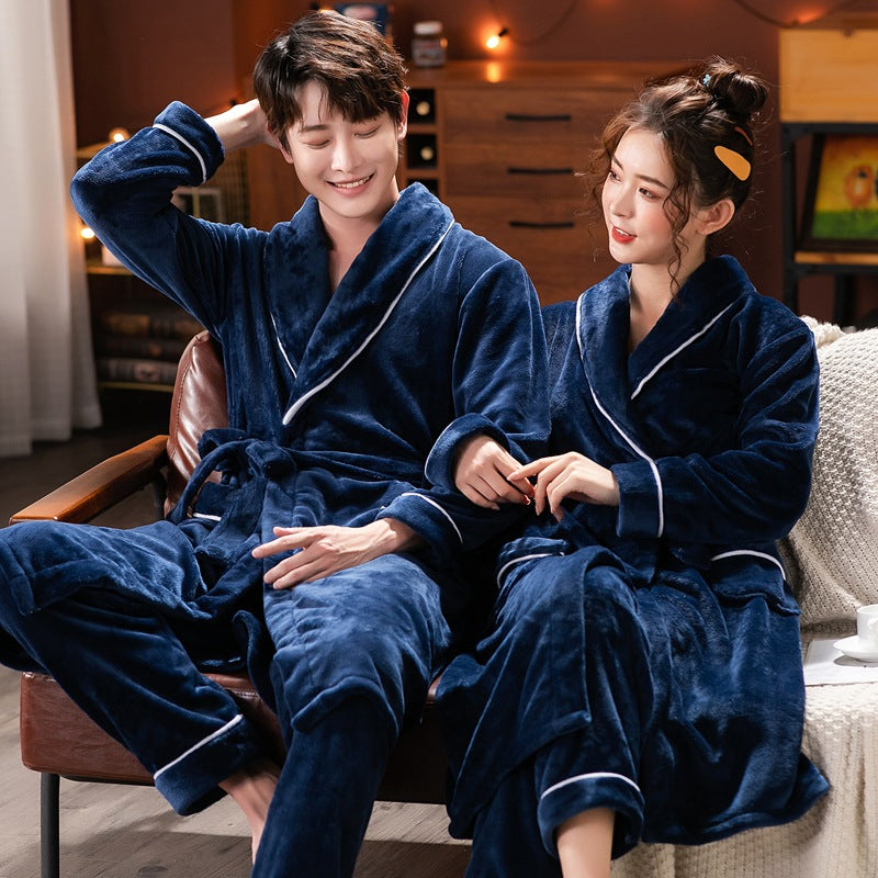 Couple's Pajamas, Autumn and Winter Pajamas Set, Flannel Bathrobe, Coral Velvet Home Clothes, Women's Simple and Casual
