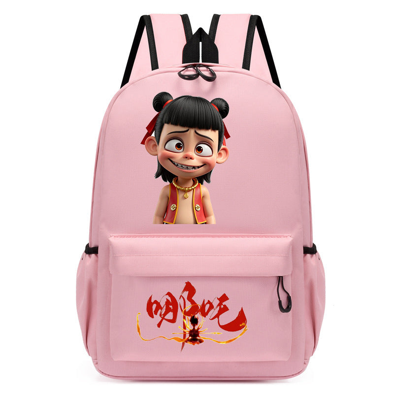 Douyin's New Nezha Cute Printed Kindergarten Girls Pink School Bag Children's Campus Outdoor Backpack