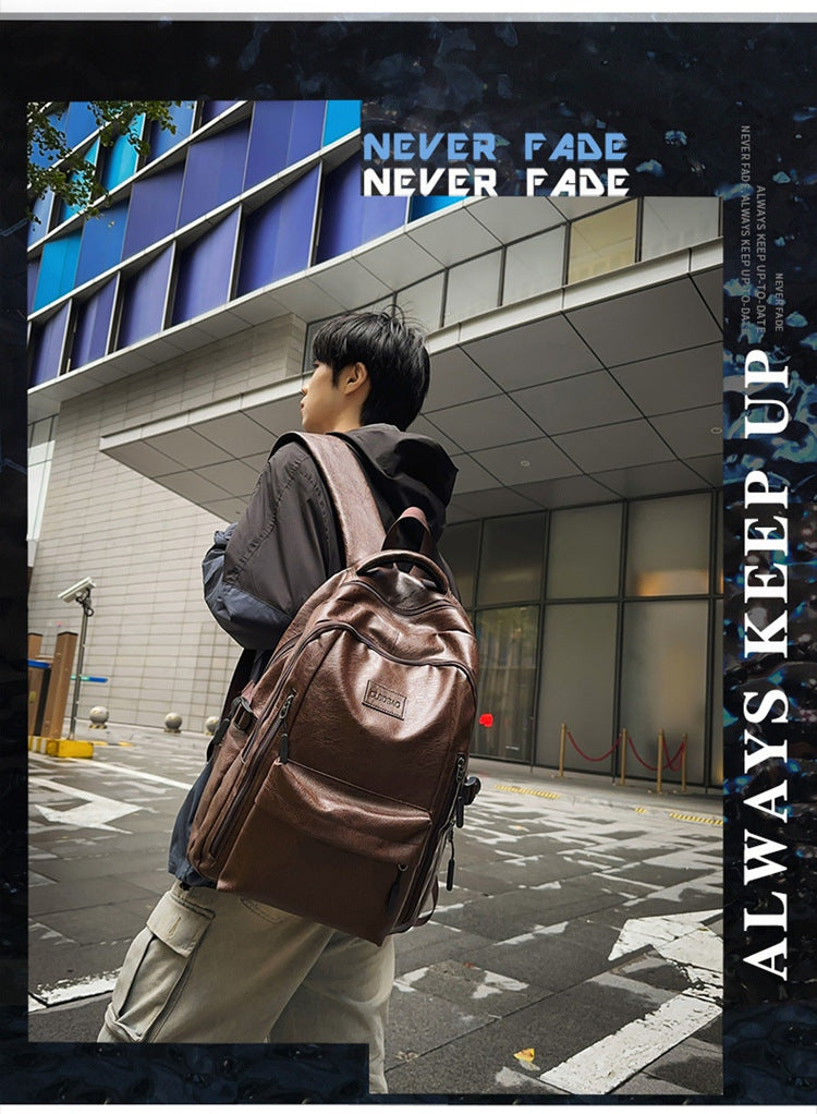 New soft leather retro men's and women's shoulder bag high school students college students large capacity schoolbag trendy cool all-match backpack wholesale