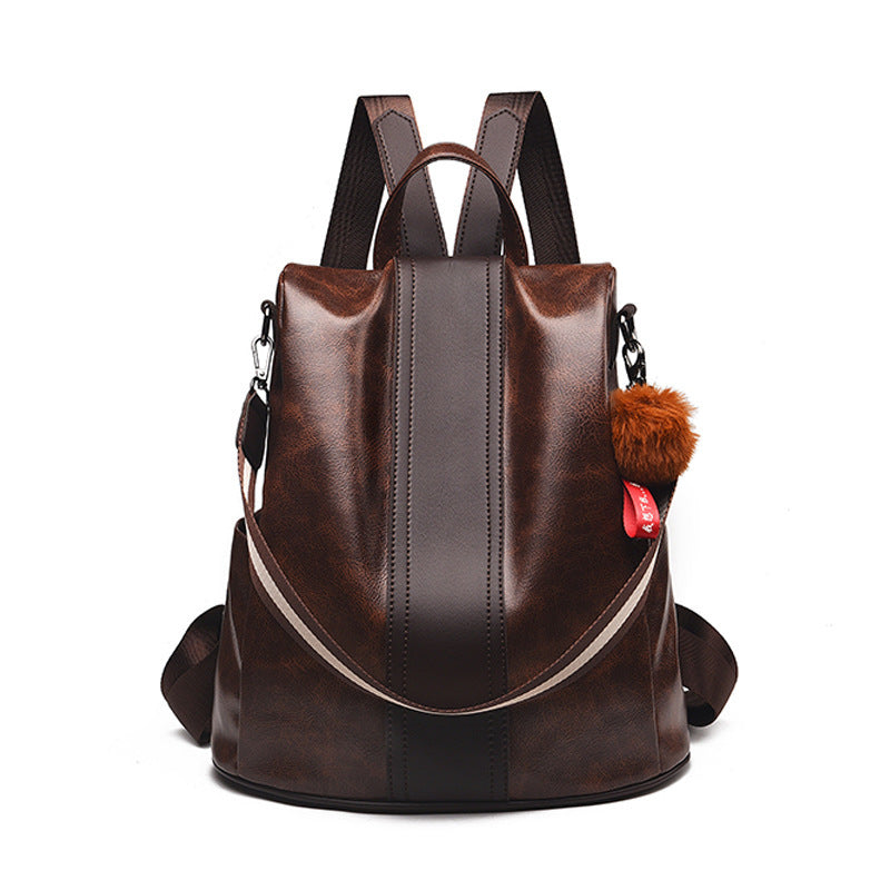 Anti-Theft Backpack Women's New Fashion Soft Leather Bag Commuting Large Capacity Small School Bag Lightweight Travel Backpack