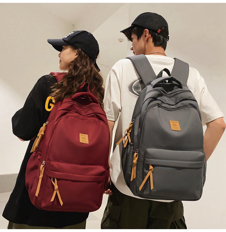 Solid Color Simple Couple's Schoolbag Large Capacity Fashionable All-match Personality Niche Backpack Travel Class Tutoring Backpack