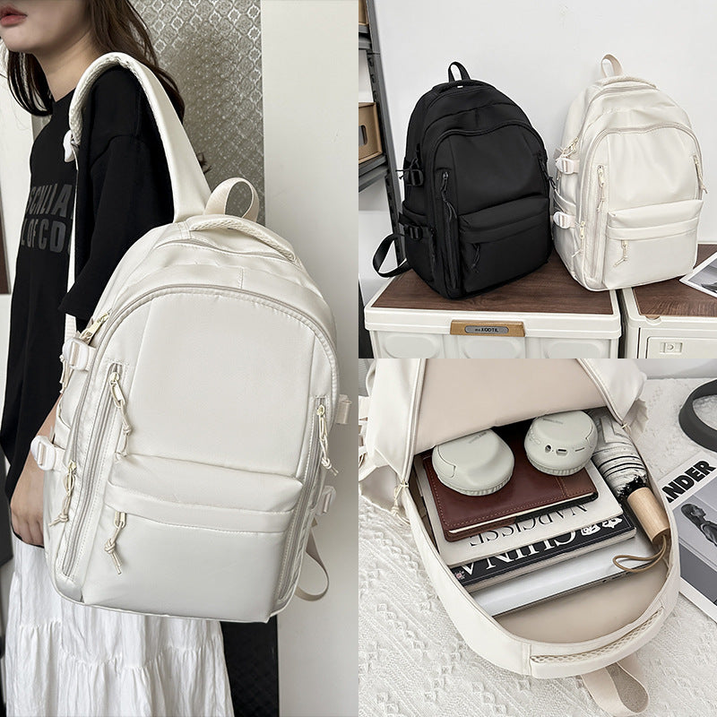 New Student Backpack Fashionable All-match Casual Schoolbag Campus Style Solid Color Simple Large Capacity Women's Backpack