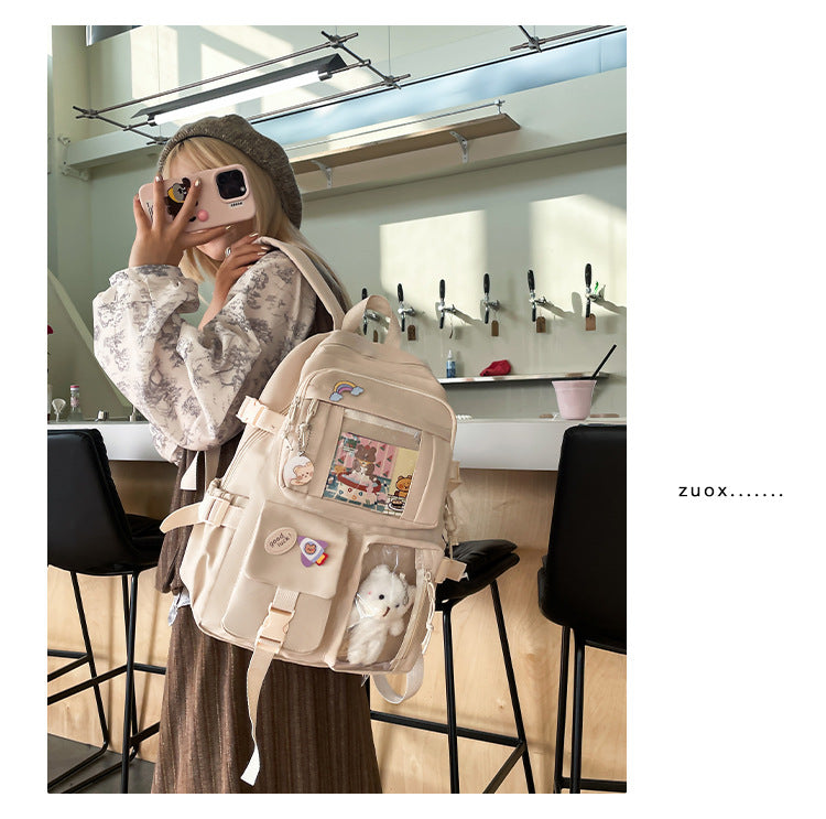 Korean Style Fresh and Cute Junior High School Backpack Women's Large Capacity Casual Schoolbag for Primary School Students Lightweight Storage Campus Backpack