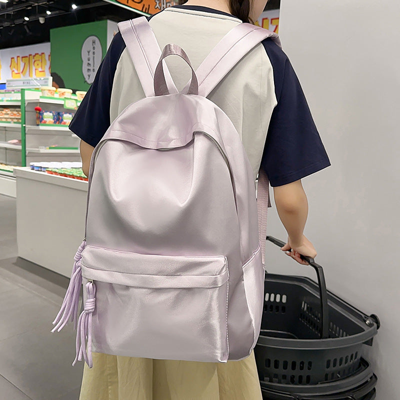 Simple popular solid color large capacity student schoolbag Hong Kong style fashion casual backpack trendy lightweight backpack for women