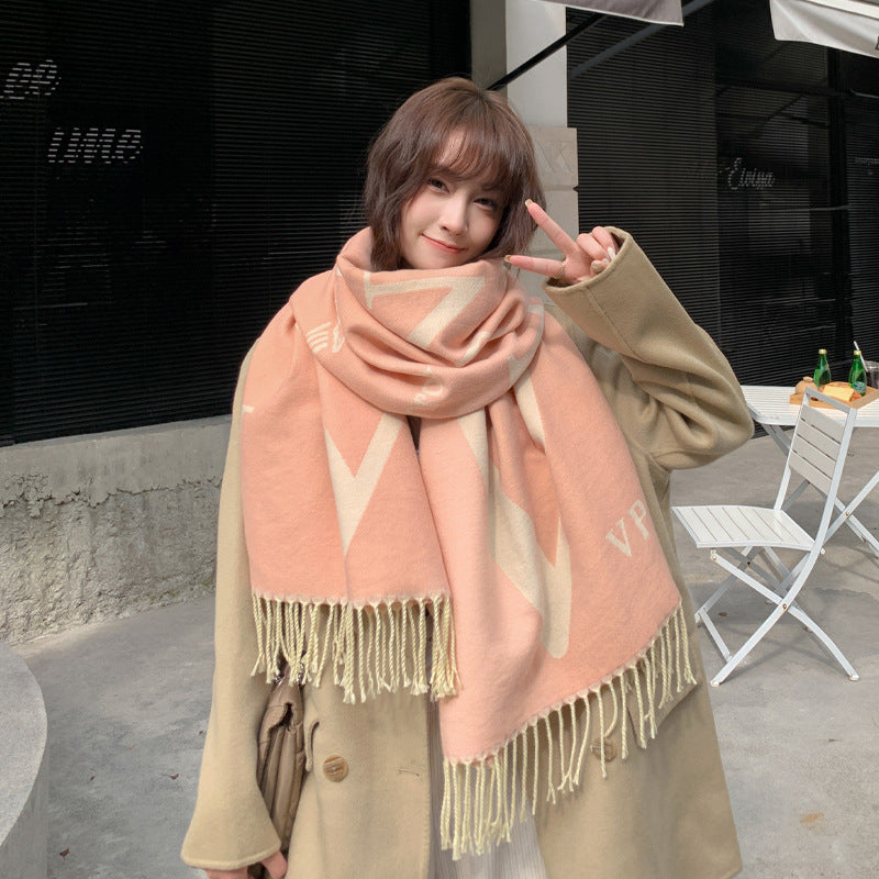 Scarf Women's Autumn and Winter Korean-style All-match Cashmere Cover Blanket Dual-purpose Shawl Thickened Warm Extra-large Scarf Fashionable